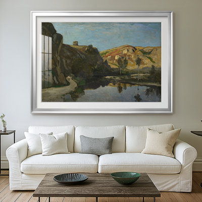 River Landscape with Cliffs-Henri Harpignies-Framed Print with Mat and glass-c. late 19th Century