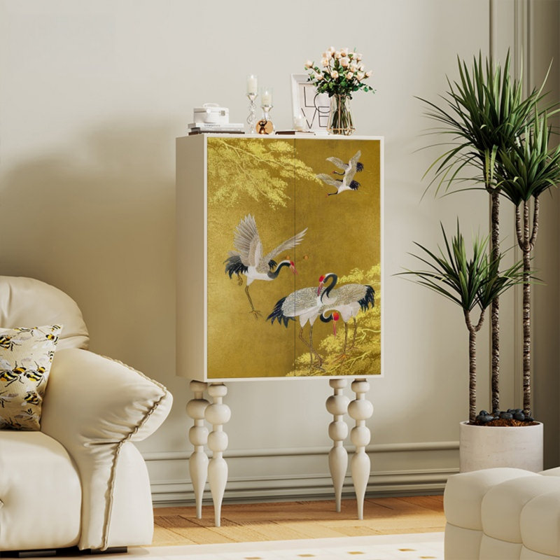 Armoire moderne à double porte minimaliste, Or / blanc ivoire