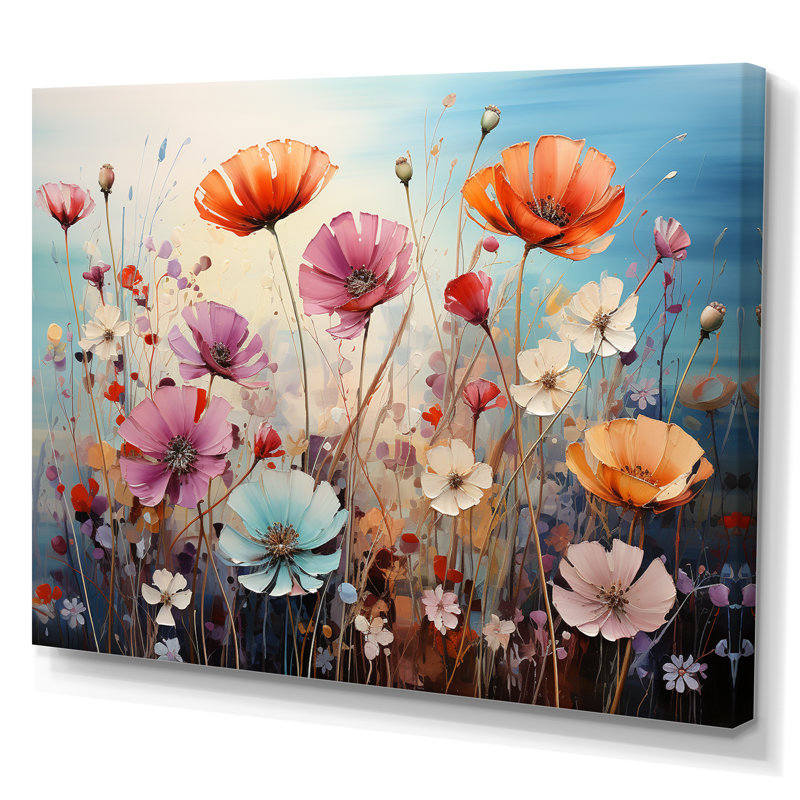Symphonie florale sauvage, pointillisme, Toile tendue, H 12 po x l 20 po x P 1 po