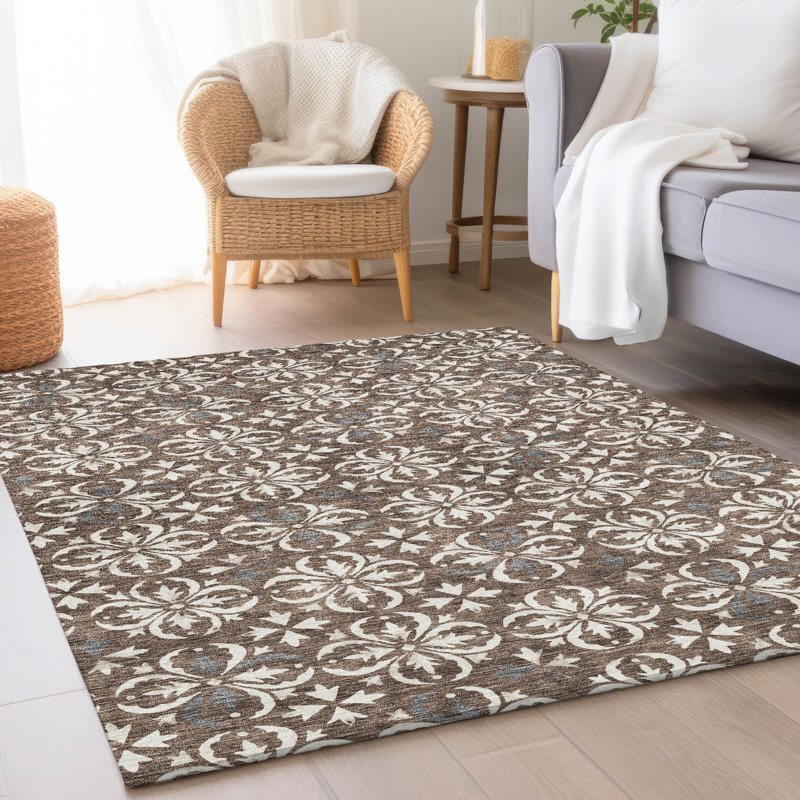 Tapis brun Prisco lavable à la machine de qualité supérieure, Rectangle 10 pi x 14 pi