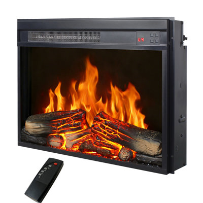 23 Inch Electric Fireplace Insert, Realistic Flame, Log , Remote Control, Timer, Overheating Protection, 1400w Heat, 5000 's Per Hour, 11 Temperature Settings, 50000 Hours Led Source, 4 Adjustable