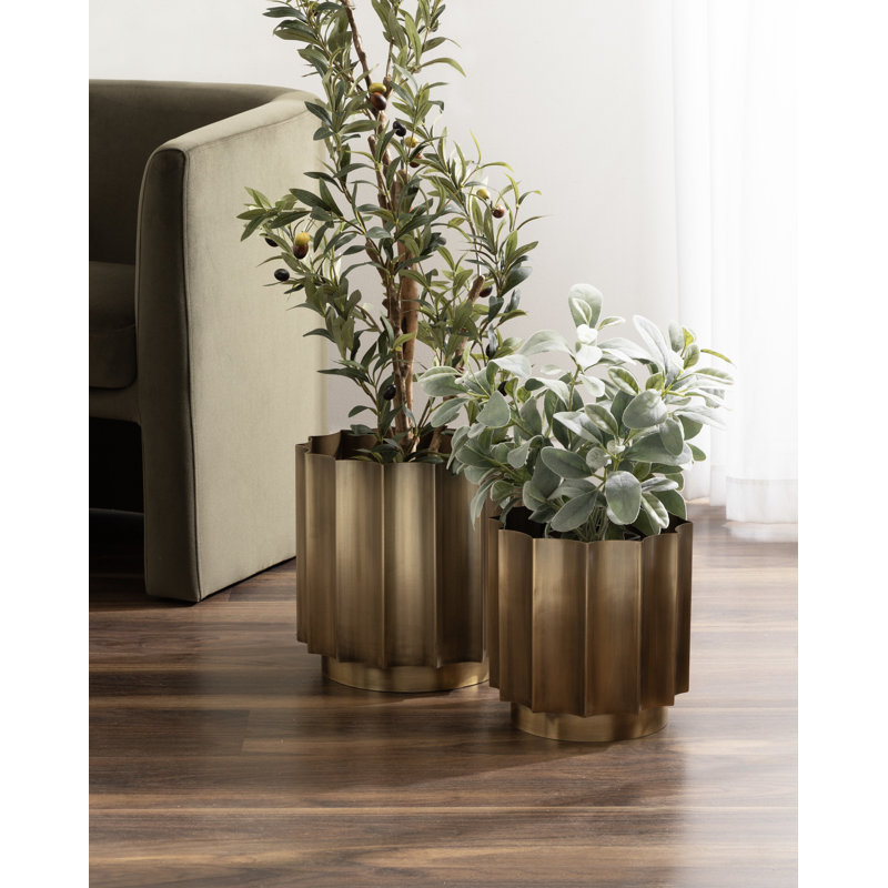 Two-Piece Metal Outdoor Planter Set, Gold