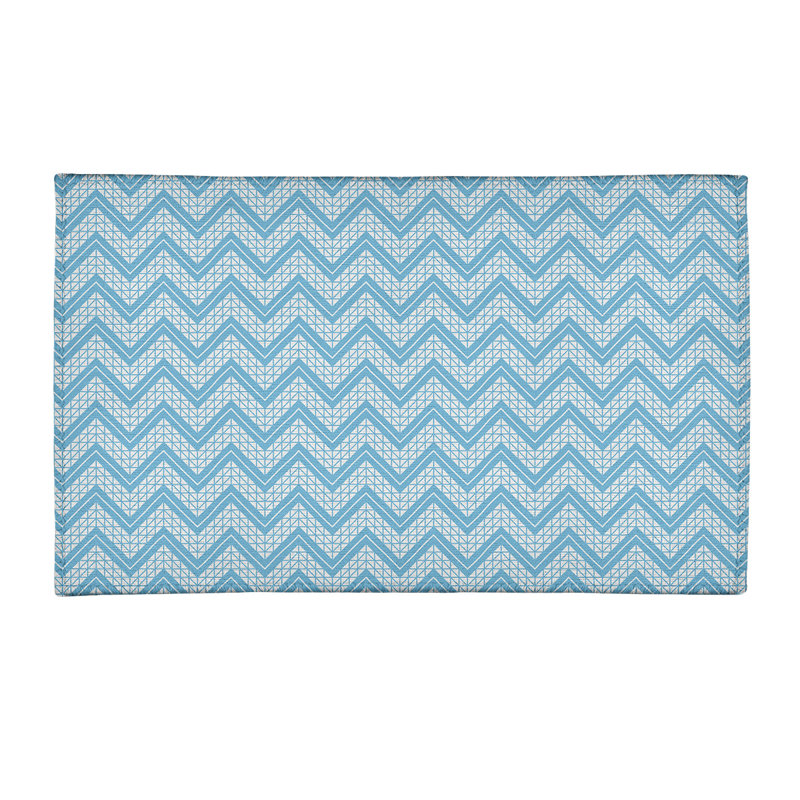 Tapis bleu/blanc à chevron à main, Rectangle 3 pi x 5 pi