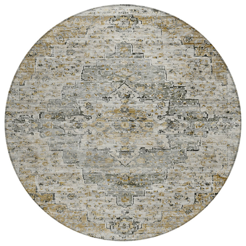 Machine Washable Indoor/Outdoor Xhevrie Taupe Rug, Round 8'