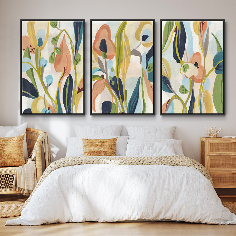 Jungle Jewels I, ensemble de 3 toiles encadrées sur toile, H 27 po x l 54 po, Noir