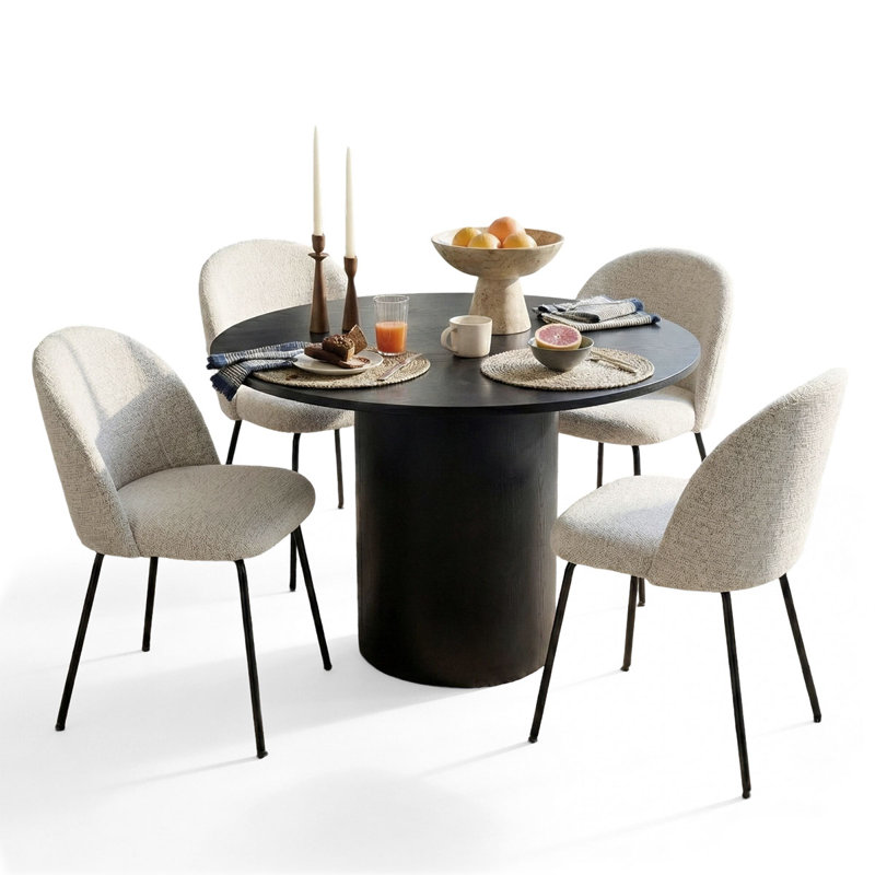 4 - Person Dining Table Sets With Round Table & 4 Upholstered Tweed Chairs, White