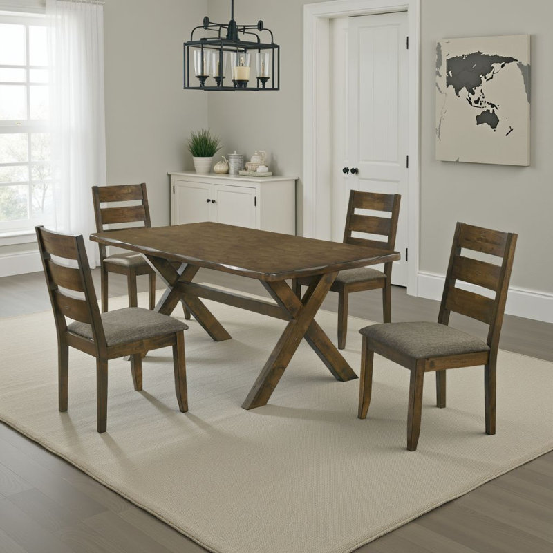 Ensemble de table de salle à manger Siny, fini brun muscade, 4 chaises d'appoint rembourrées, 5