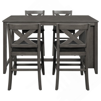 5 Pieces Counter Height Rustic Farmhouse Dining Room Wooden Bar Table Set With 4 Chairs, Gray