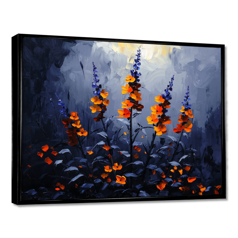 «Night Forest Plants In The Dark I», art mural plantes, H 16 po x l 32 po, Cadre flottant noir