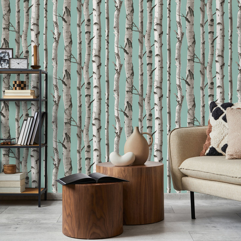 Birch Trees Wallpaper, Teal