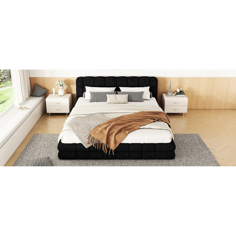 Grand lit plateforme tapissier noir - Fabrication de soutien durable pour une utilisation quotidienne, Noir