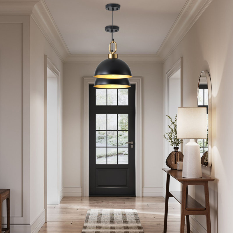 Luminaire suspendu dôme noir mat 1 lumière 2 pièces Worthing, H 11,62 po x l 12,2 po x P 12,2 po