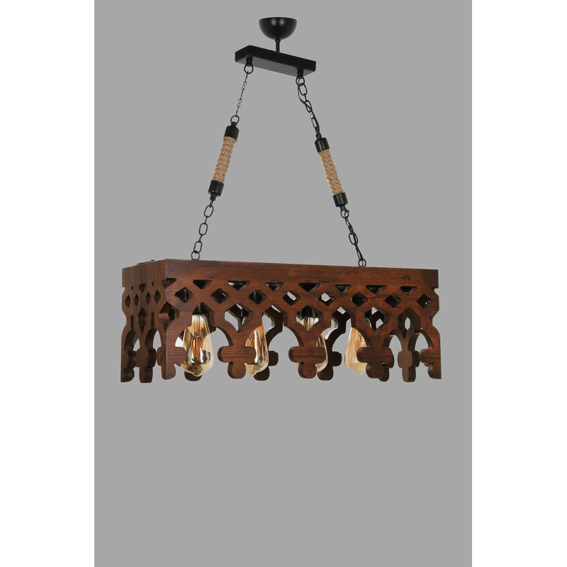 Lustre rectangulaire à 4 lumières Ariel, Marron foncé