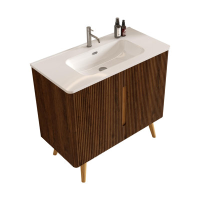 Meuble-lavabo 36 po avec lavabo en céramique, portes à fermeture douce et tablettes réglables