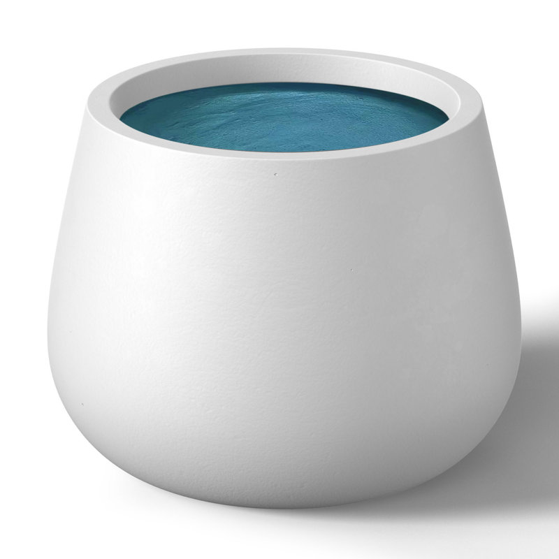 Small Concrete Round Planter / Pot With Drainage Holes, Crisp White (Upgraded Interior), 9.84" H x 12.6" W x 12.6" D