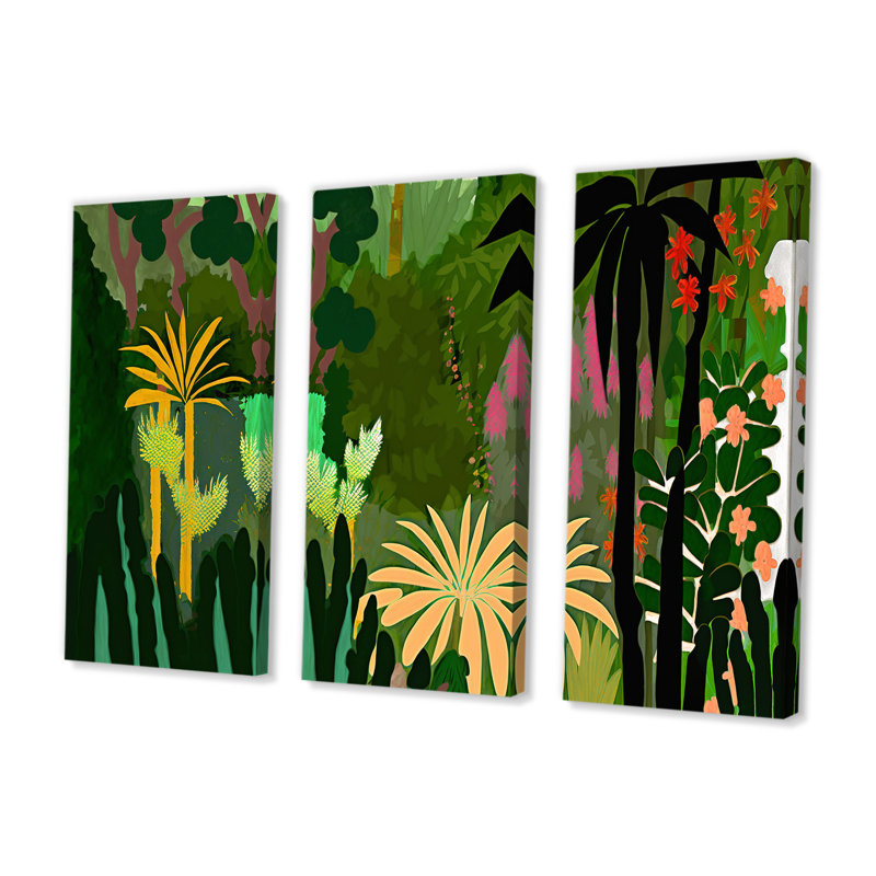 «Blossoming And Vibrant Jungle Flora V», ensemble d'art mural sur toile floral et botanique, H 20 po x l 36 po x P 1 po
