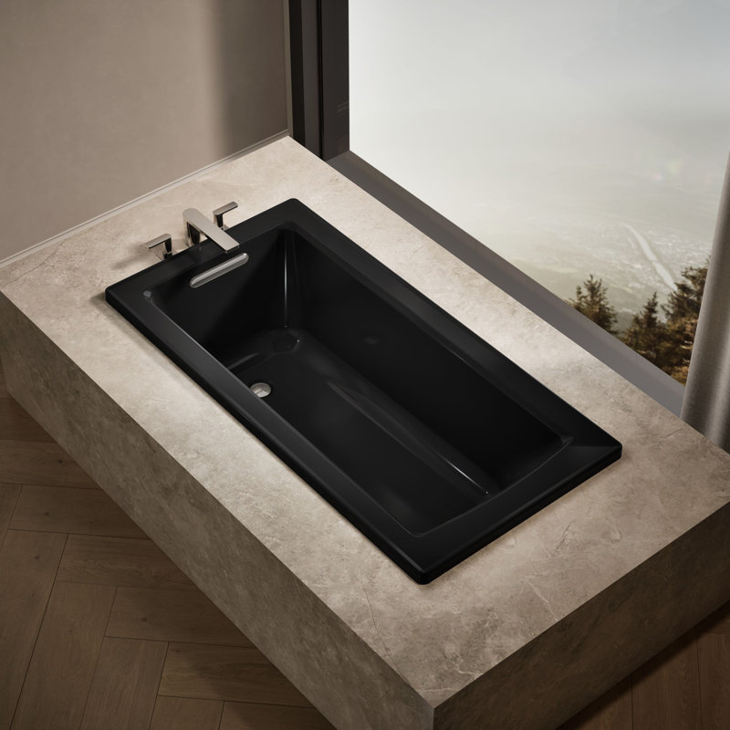 Archer 60" x 30" Drop-in Soaking Bathtub, Black