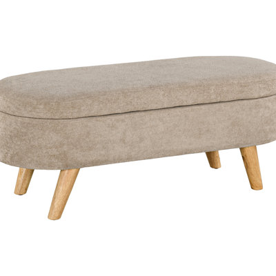 Beige Living Room Bench, 43.3" Fleece Upholstered With Base And Hidden Compartment Bench Storage, Wood Legs For Entryway