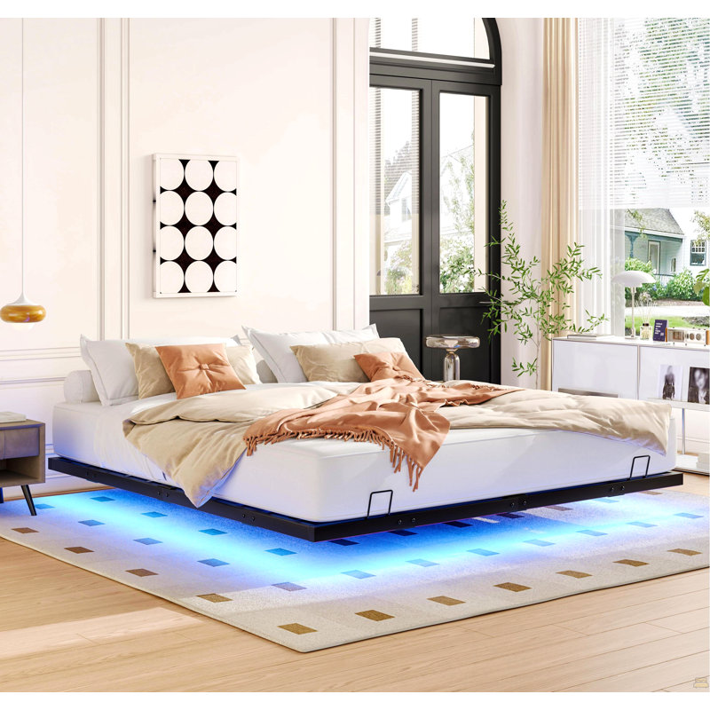 Grandes structures de lit flottantes avec lumières DEL et lit plateforme en métal