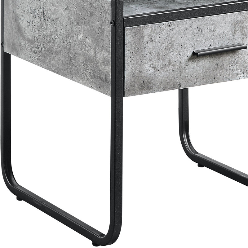 Table de bout avec tiroir au fini gris béton et noir - Style moderne et fonctionnalité élégante et pratique
