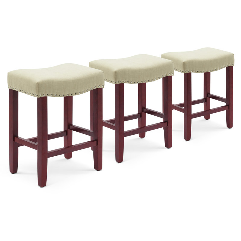 Tabouret Jameson, Tabouret de comptoir (siège d’une hauteur de 24, Tissu beige / cadre rouge