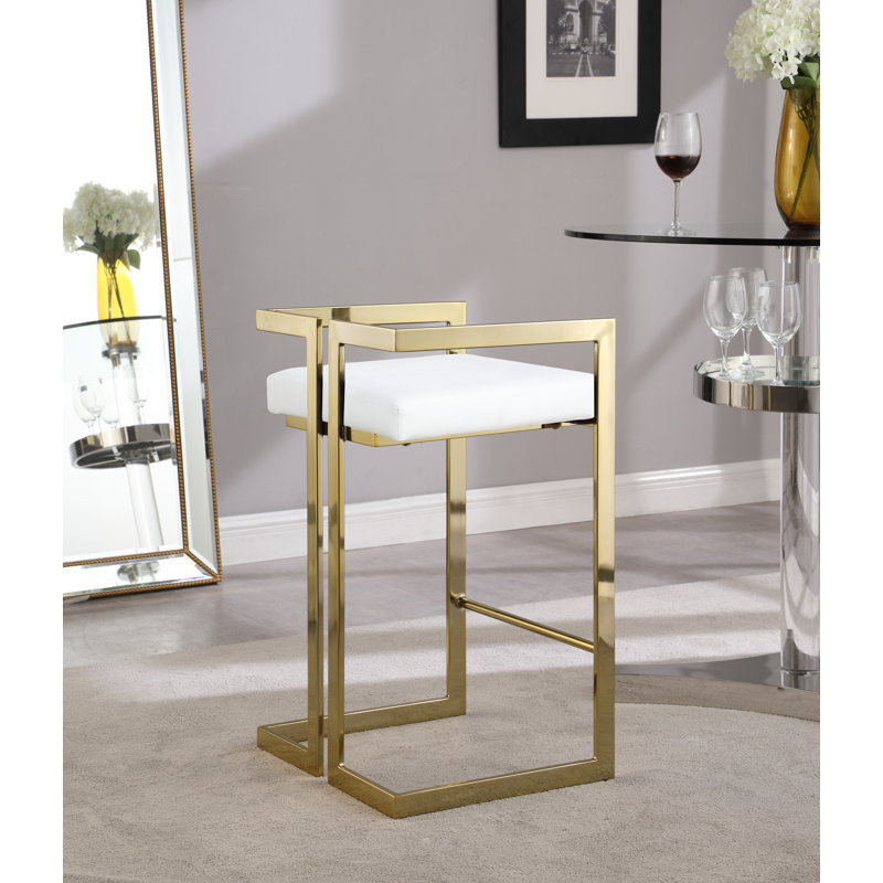 Isam Upholstered Counter Stool with Metal Frame, Gray Velvet, Gold