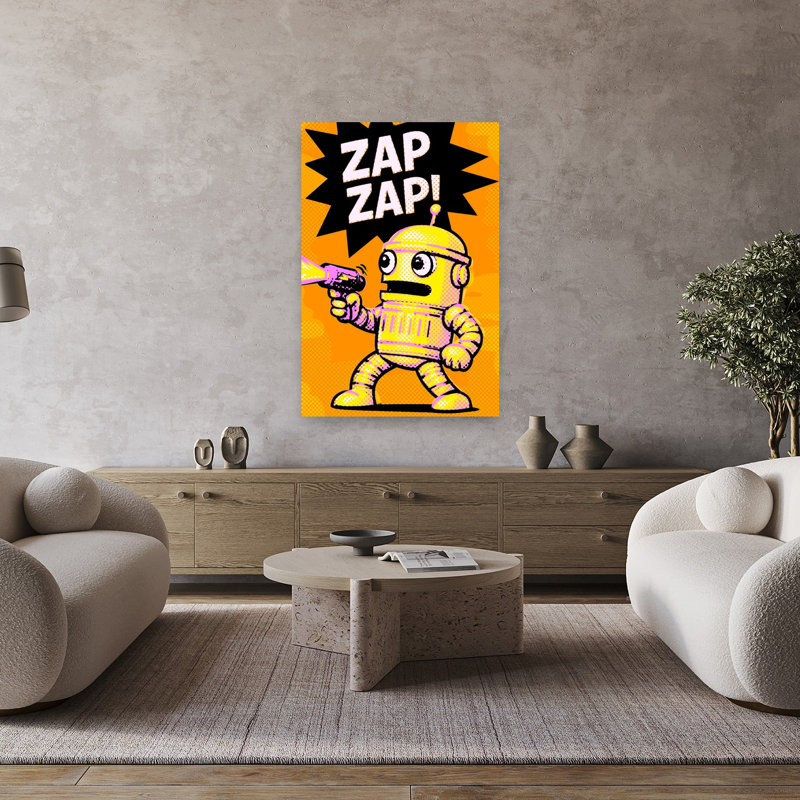 «Retro Robot Zap Playful Retro», reproduction d'art murale rétro, H 48 po x l 32 po