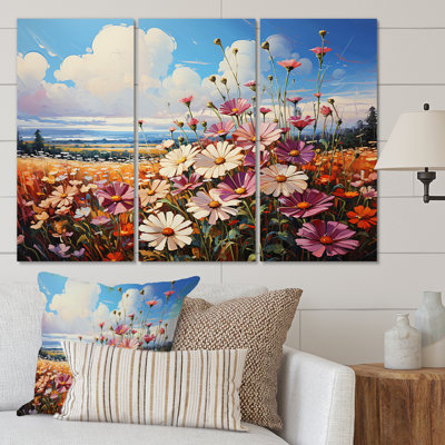 «Wildflowers Majestic Blossoms Meadow» sur toile, reproduction de 3 pièces