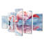 Flamant rose reflets au bord du lac I - Art mural animal flamant - ensemble de décoration murale moderne
