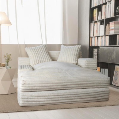 Striped Plush Boneless Chaise Lounge, Soft Wide Sofa with 2 Throw Pillows