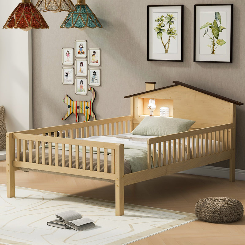 Wood Platform Bed With Led Light, Full