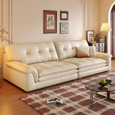 White Genuine Leather Modular Sofa cushion Fourseat