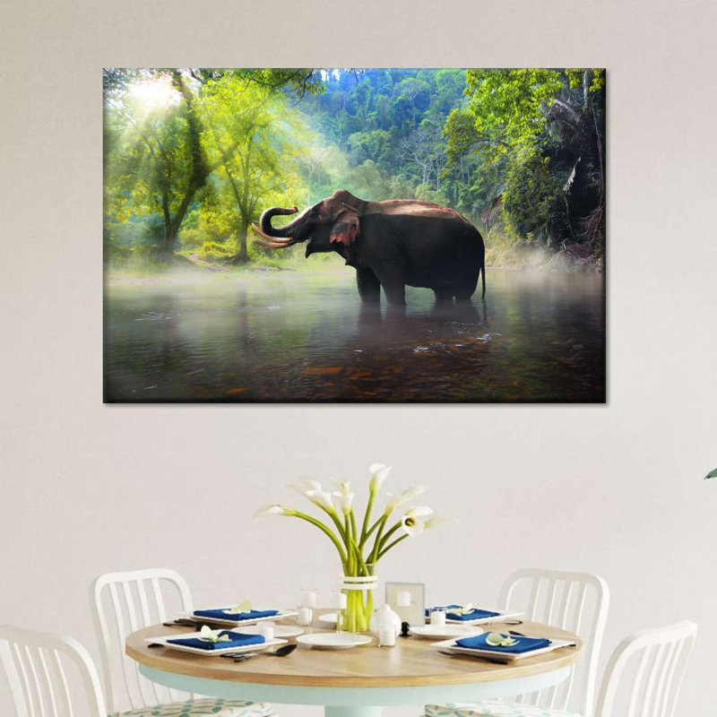 Éléphant sauvage sur toile, H 32 po x l 48 po x P 1,25 po