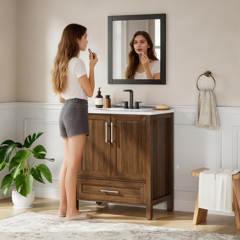30" Freestanding Bathroom Vanity with Sink, Wood Vanity Cabinet with Soft-Close Door and Metal Handle, Modern Floor-Standing Storage