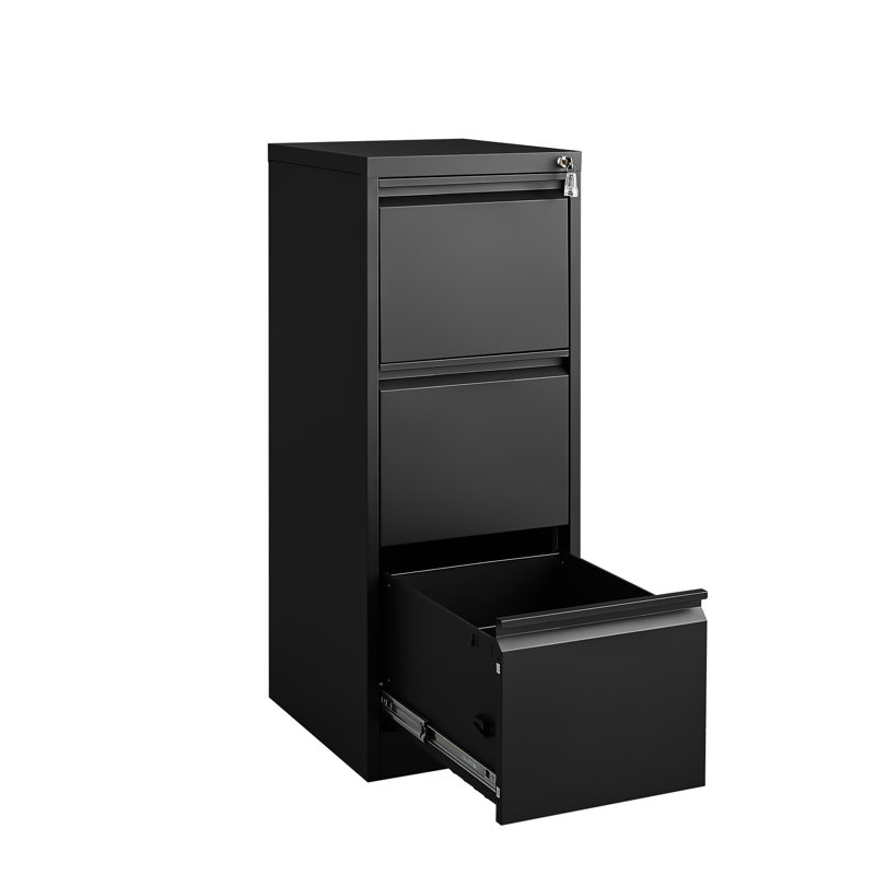 Metal Locking Office File Cabinet - 3 Drawer, Construction, Fits Multiple Sizes, Silent Rails Drawer Build, , Protects Valuables, Smooth Sliding