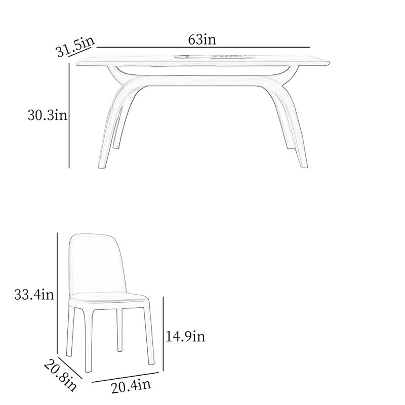 Modern Rectangular Rock Slab Dining Table Sets, 30.3"H x 63"L x 31.5"W