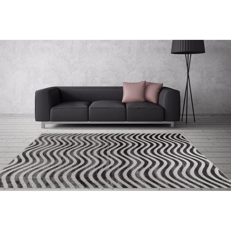 Tapis décoratif à chevron gris foncé intérieur/extérieur Castillo, Rectangle 5 pi x 7 pi