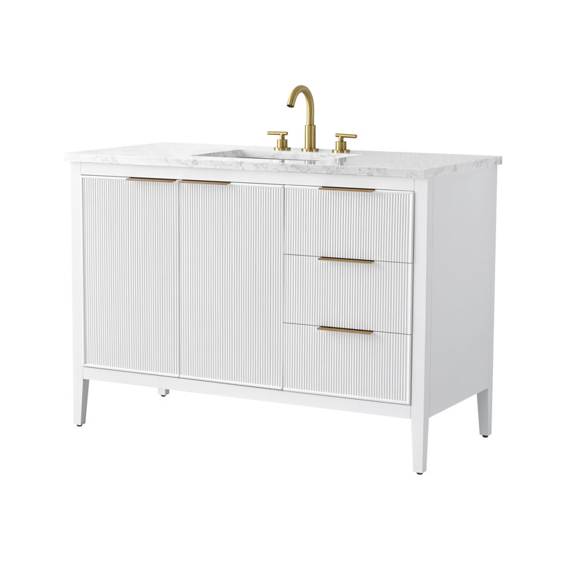 Emma 48" W Single Vanity, White/Brushed Bronze