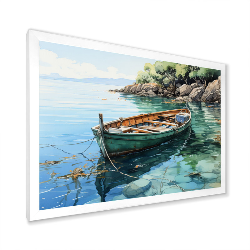 Bateau ancré IV sur toile, H 30 po x l 40 po x P 1,5 po, Cadre simple blanc