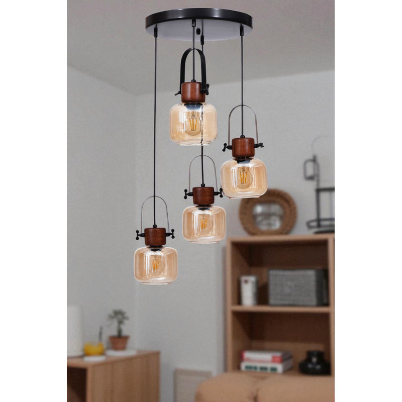 Lustre, Miel / noyer / noir, 4 étages, Quatre lumières
