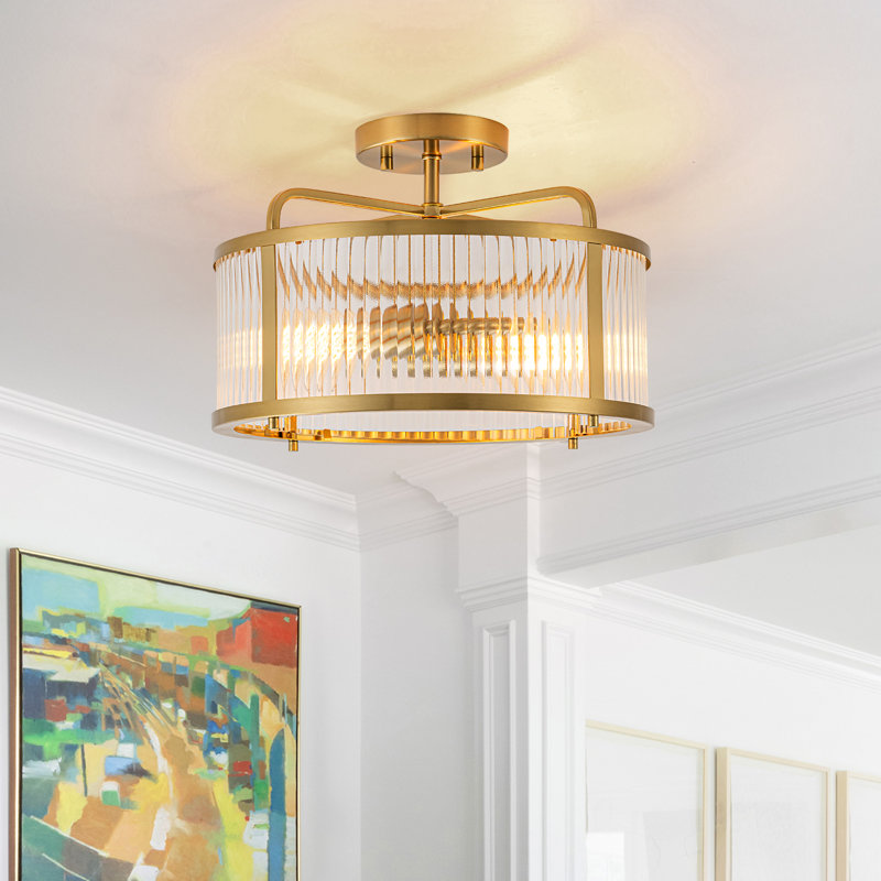 Plafonnier semi-encastré Modern avec abat-jour en verre texturé