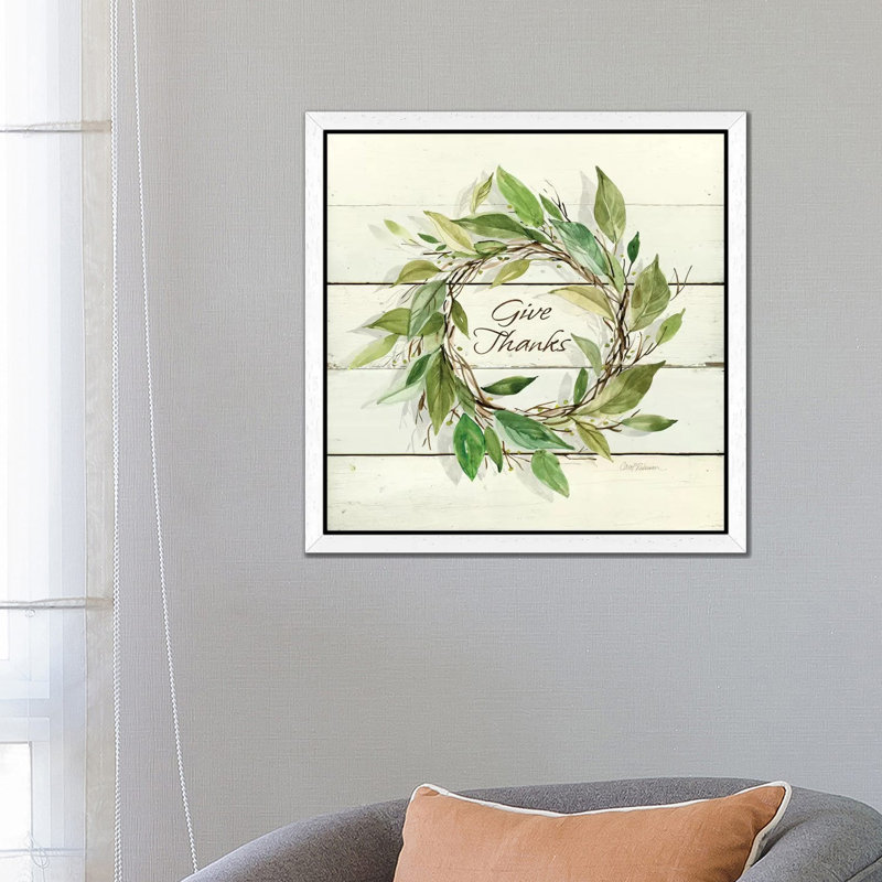 Bay Leaf Give Thanks by Carol Robinson - Print on Canvas, 66.04 cm H x 66.04 cm W, White Floater Framed