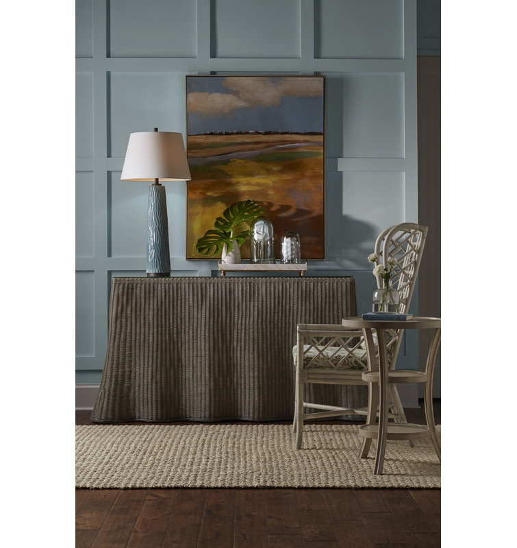 Gray Wash Wicker Console Table with Glass Top