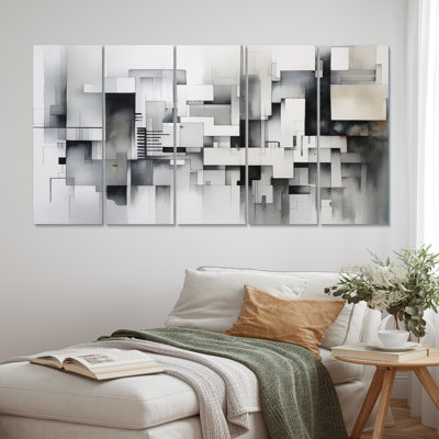 Gris abstrait zen II - impression d'art sur toile minimalisme - 5 panneaux égaux