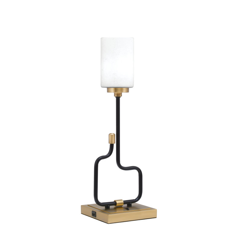 Lampe d'appoint Amarmula, avec ports USB, fini noir mat et laiton vieilli, verre mousseline blanc 4 po, Doré