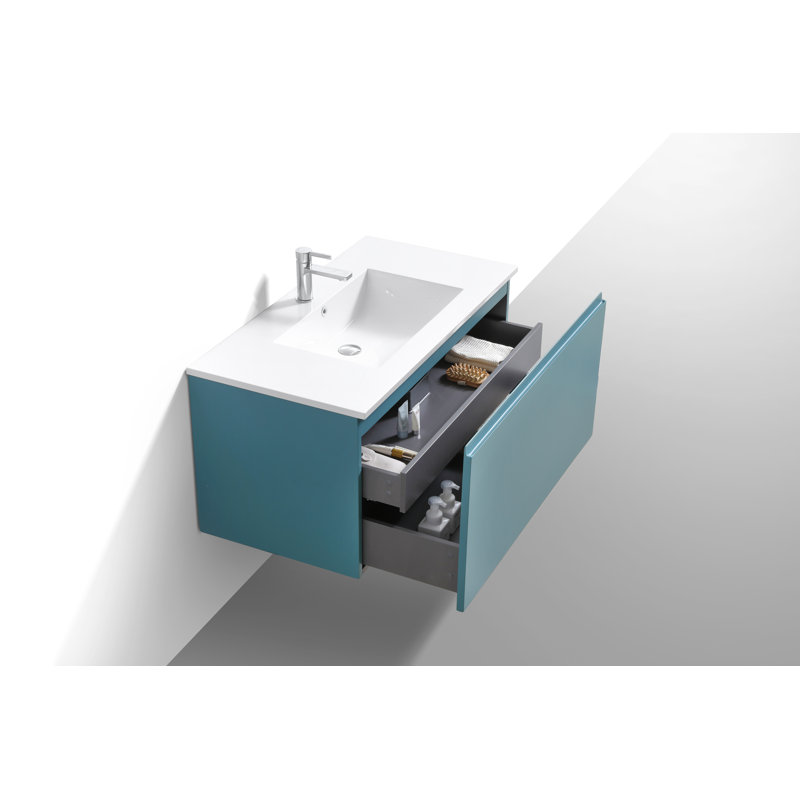 Ensemble de meuble-lavabo mural simple 40 po Balli, Teck vert