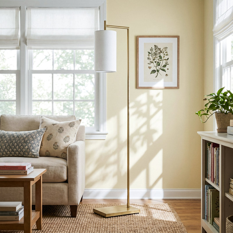 Elina 65'' Task Floor Lamp, Antique Brass, White
