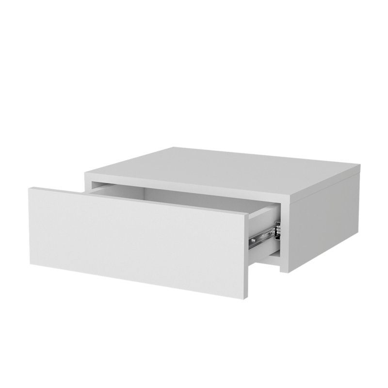 One Drawer Faux Wood Floating Nightstand, White