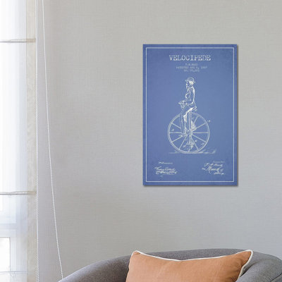 T.W. Ward Velocipede Patent Sketch (Light Blue) by Aged Pixel - Wrapped Canvas Print