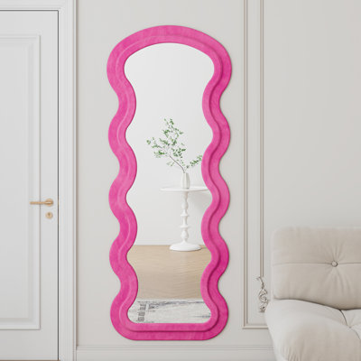 Flannel - Wrapped Rose Full Length Wavy Floor Mirror, Comfortable Touch, No Image Deformation, For Home Decor And Anniversaries Covered To Fading, Wedding Present